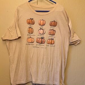 Love in Faith 3X “Fruit of the Spirit” tan with Pumpkin Graphic T-Shirt